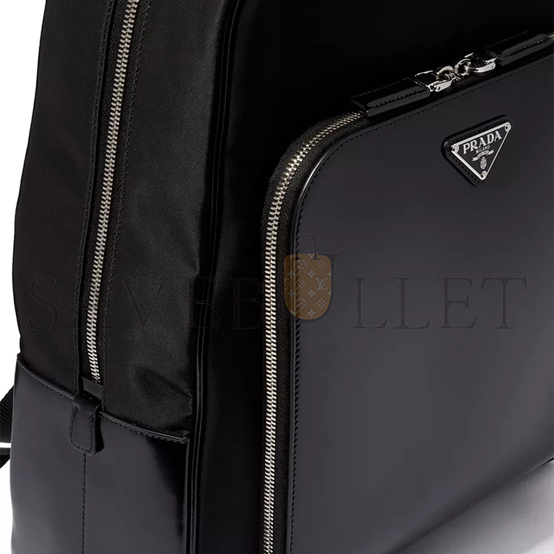 PRADA TRIANGLE LOGO BACKPACK IN RE-NYLON & LEATHER 1BZ005 (43*30*13cm) 